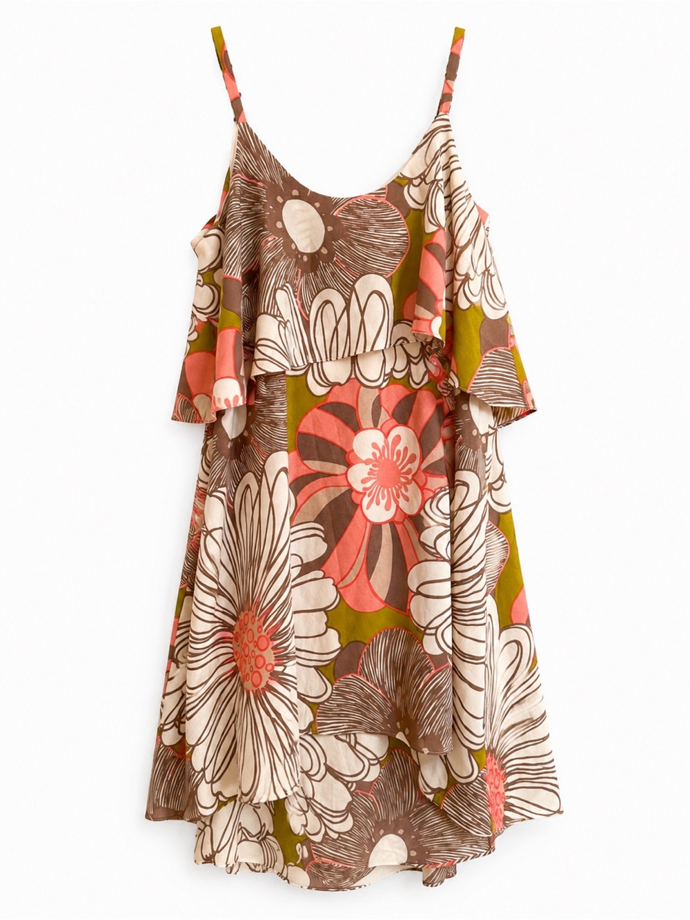 Judith March Floral Overlay Beach Resort Dress Large Retro Boho
